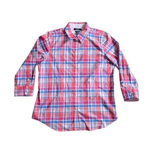 Y2K Vintage Cabincore Plaid Check Button Pink Shirt Elena 90s Grunge Bella Top L